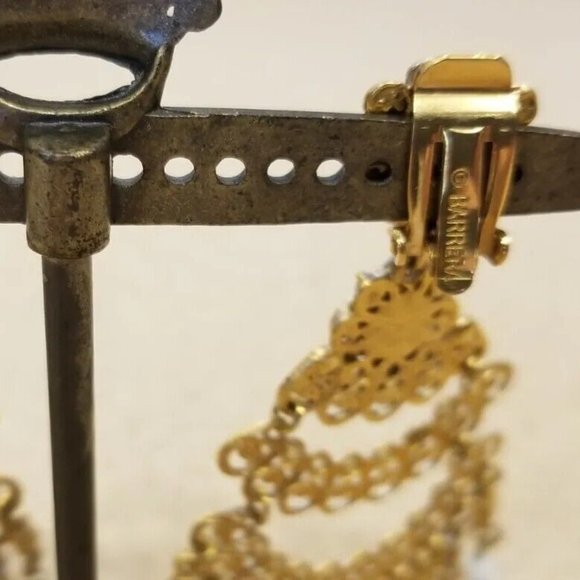 RARE VINTAGE JOSE & MARIA BARRERA WHITE STONE GOLD DROP CHANDELIER EARRINGS - Picture 8 of 10